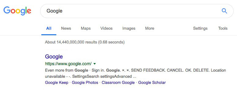 SERP Google simplified result